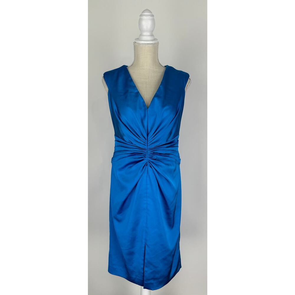 Tadashi Collection Womens Blue Sheath Dress V Neck Size Medium Sleeveless Formal